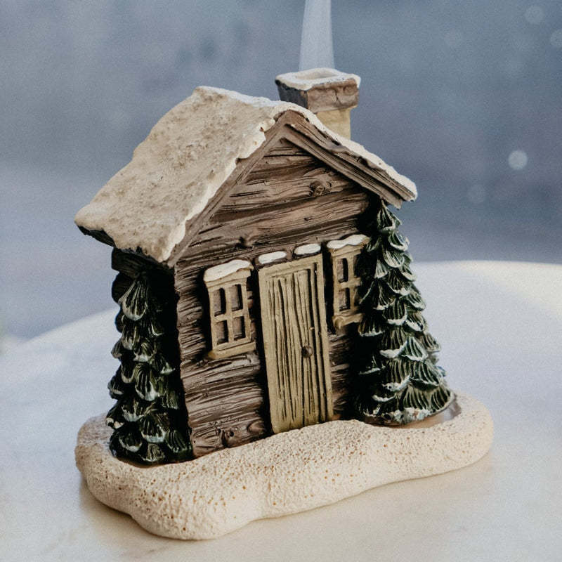 Log Cabin Incense Burner Rustic Christmas Chimney