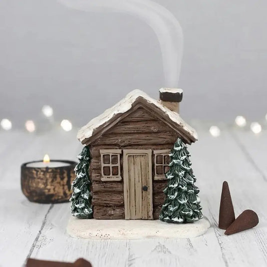 Log Cabin Incense Burner Rustic Christmas Chimney