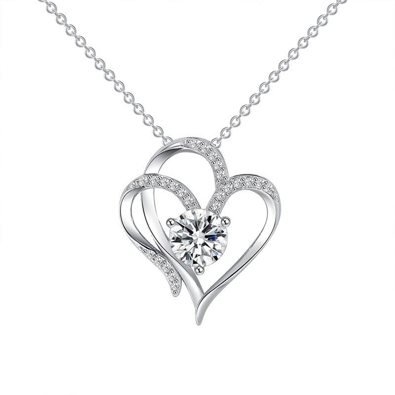 Zircon Double Love Necklace With Rhinestones Ins Personalized Heart-shaped