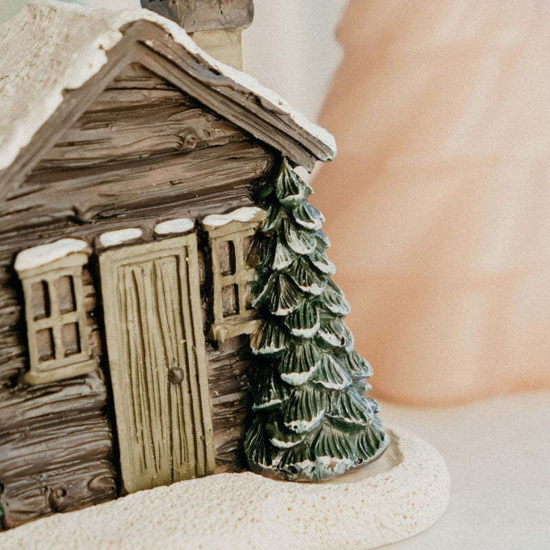 Log Cabin Incense Burner Rustic Christmas Chimney