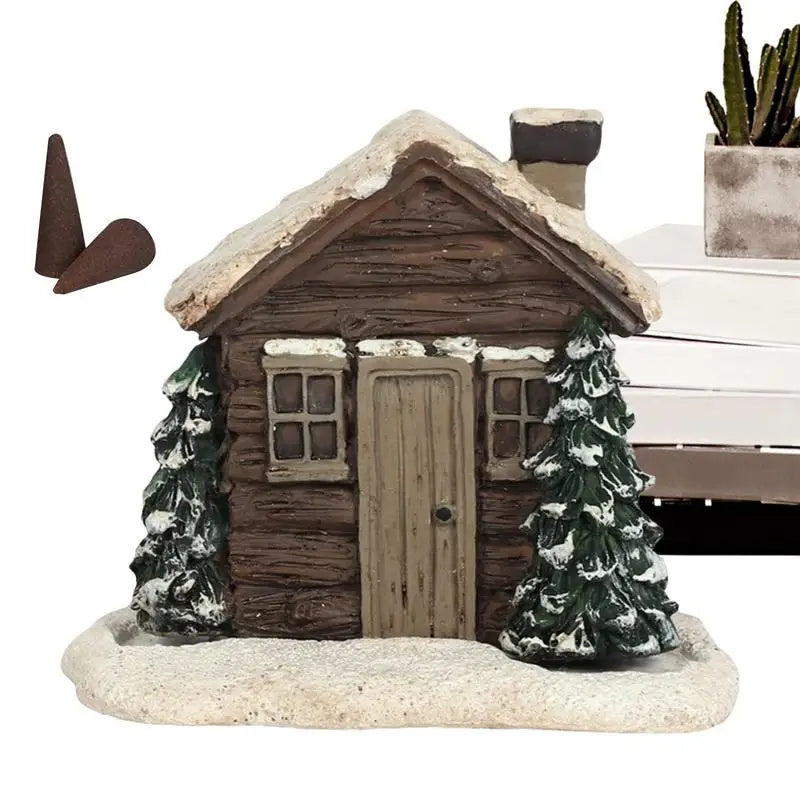 Log Cabin Incense Burner Rustic Christmas Chimney