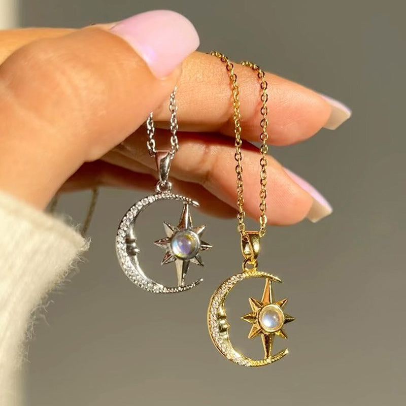 Fashion Moon Star Zircon Pendant Necklace